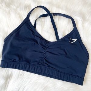 🌟 Gymshark Navy Blue Ruched Medium Support Sports Bra